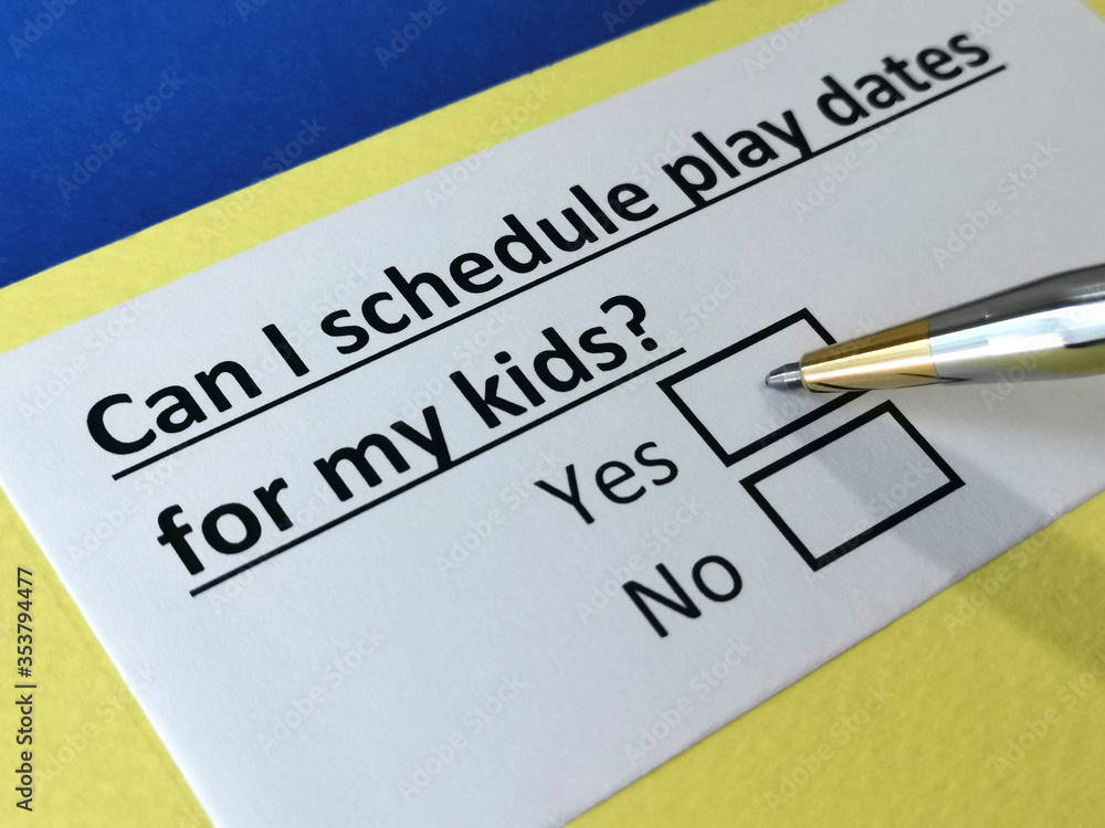 One person is answering question about play dates for kids. One person is answering question about play dates for kids.