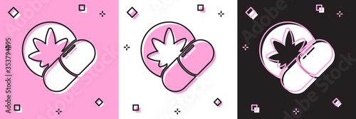 Set Herbal ecstasy tablets icon isolated on pink and white, black background. Vector Illustration.