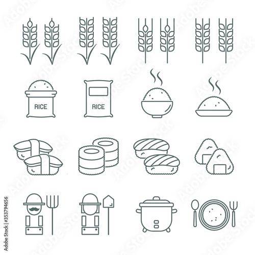 Rice icon set with thin line