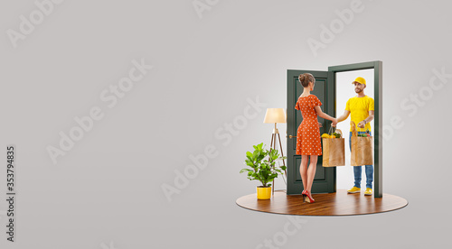 Online grocery shopping and delivery concept.