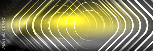 Shiny neon glowing techno lines, hi-tech futuristic abstract background template with square shapes