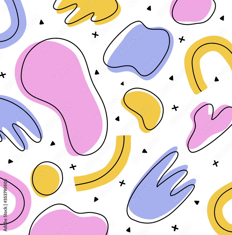 Abstract geometric pattern design, modern shapes. Modern greeting card templates with abstract circles in yellow, pink, purple colors. Abstract geometric pattern design, modern shapes. Modern greeting card templates with abstract circles in yellow, pink, purple colors.