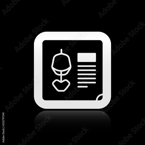 Black X-ray shots icon isolated on black background. Silver square button. Vector Illustration.