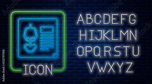 Glowing neon X-ray shots icon isolated on brick wall background. Neon light alphabet. Vector Illustration.