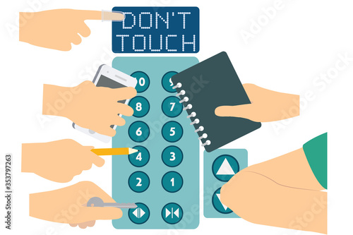 Don't touch elevetor button. using finger cover, pencil, phone, key, book or elbow to press button vector design