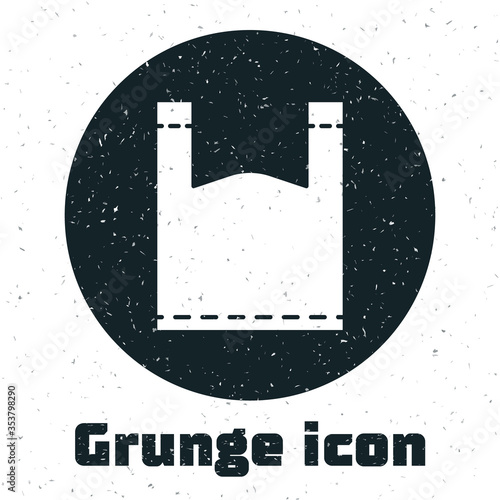 Grunge Plastic bag icon isolated on white background. Disposable cellophane and polythene package prohibition sign. Monochrome vintage drawing. Vector Illustration.