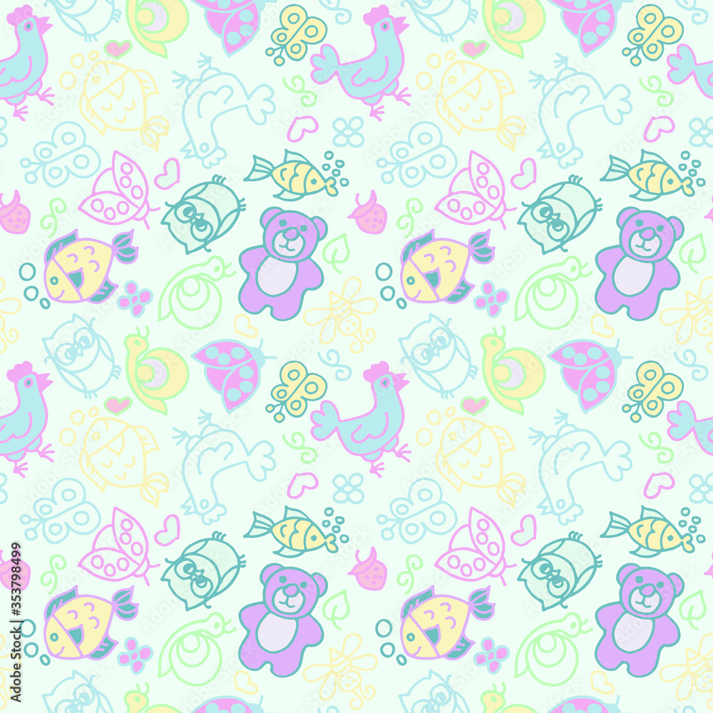 children's seamless pattern, faces of different animals on a blue background children's seamless pattern, faces of different animals on a blue background