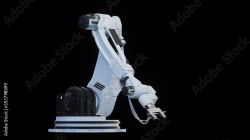 Testing of industrial robot on black background