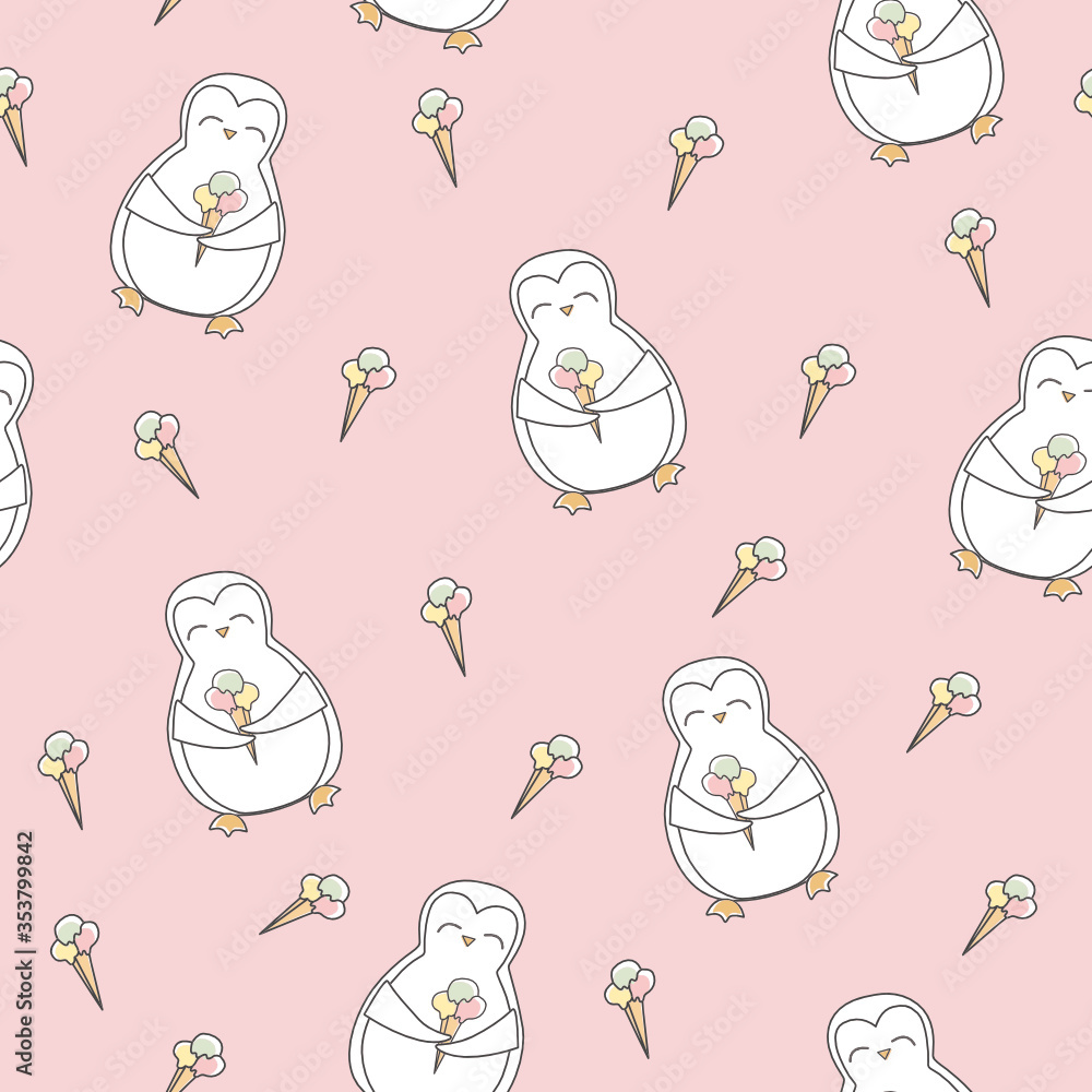 Vector seamless pattern with cute, funny penguins. Hand drawn, isolated cartoon animals
Vector seamless pattern with cute, funny penguins. Hand drawn, isolated cartoon animals