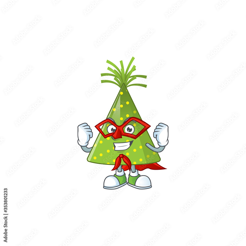Green party hat cartoon drawing concept performed as a Super hero Green party hat cartoon drawing concept performed as a Super hero