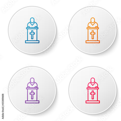 Color line Church pastor preaching icon isolated on white background. Set icons in circle buttons. Vector Illustration.