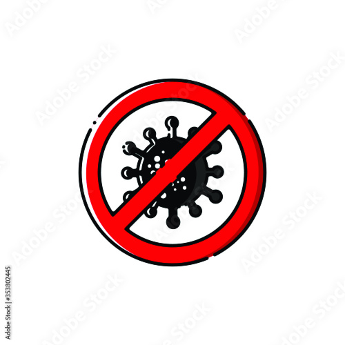 Stop Covid 19 corona virus logo flat on color background, Stop Covid 19 corona virus icons, Stop Covid 19 corona virus icon vector graphics.