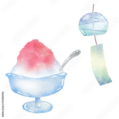 かき氷と風鈴 水彩風イラスト Stock Illustration Adobe Stock