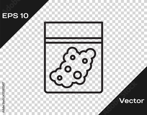 Black line Plastic bag of medicinal cannabis icon isolated on transparent background. Health danger. Vector Illustration.