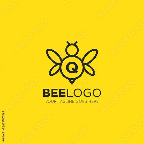 initial q letter bee logo vector illustration design template