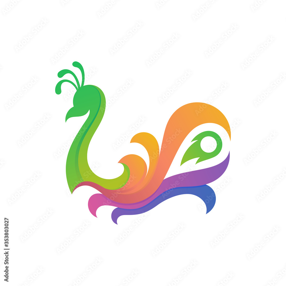 Naklejka premium peacock with leaf shape logo vector template
