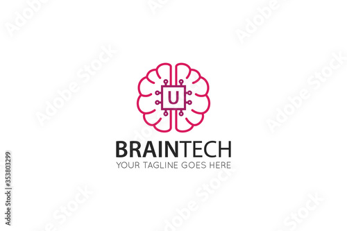 initial leter u brain logo and icon vector illustration design template