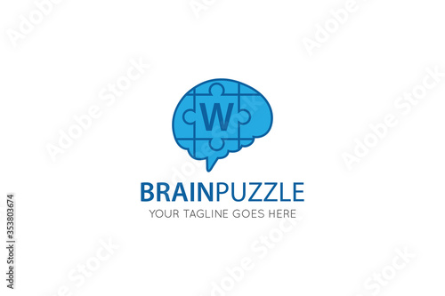 initial leter w brain logo and icon vector illustration design template
