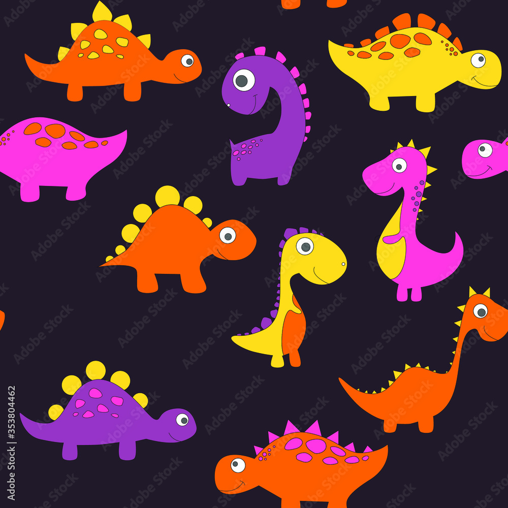 Fototapeta premium Childish dinosaur seamless pattern for fashion clothes, fabric, t shirts. hand drawn vector
