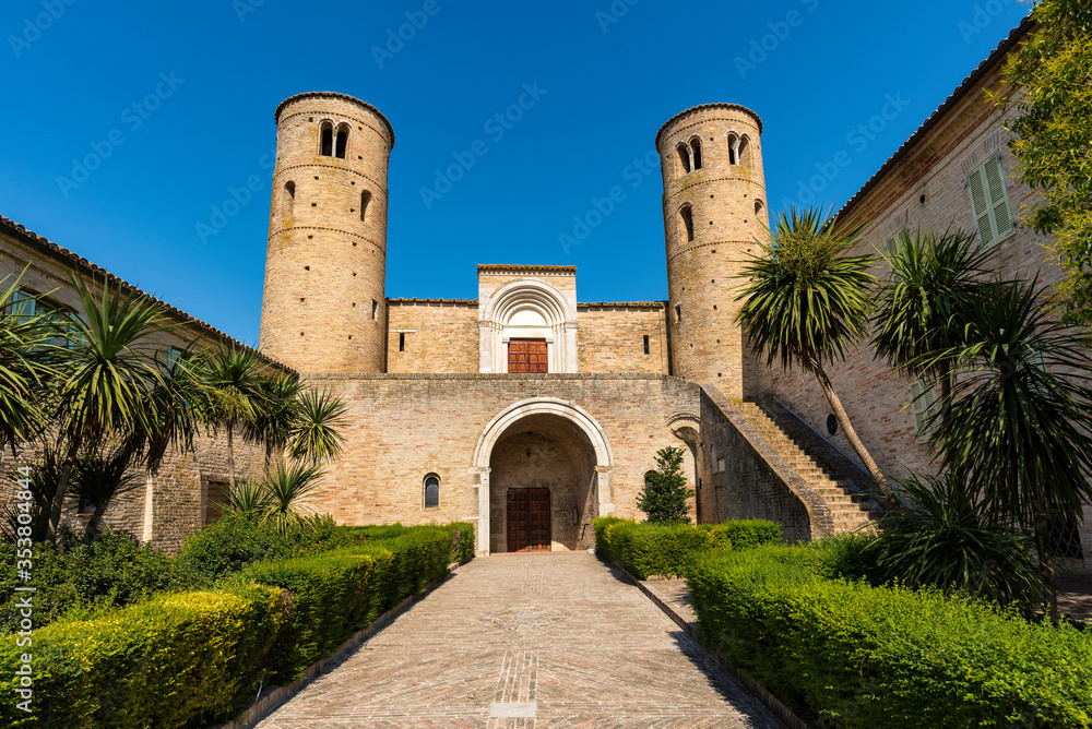 Italy, front of Italian medieval church,