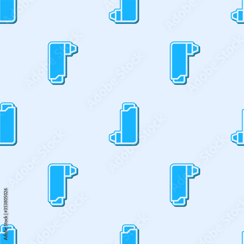 Blue line Inhaler icon isolated seamless pattern on grey background. Breather for cough relief, inhalation, allergic patient. Vector Illustration