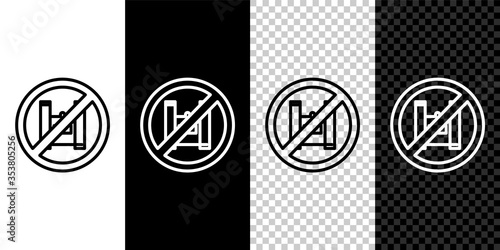 Set line Say no to plastic bags poster icon isolated on black and white background. Disposable cellophane and polythene package prohibition sign. Vector Illustration