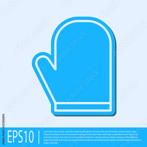 Blue line Oven glove icon isolated on grey background. Kitchen potholder sign. Cooking glove. Vector Illustration