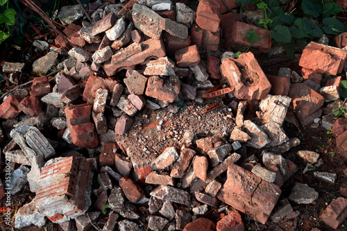 A pile of bricks demolished from the house