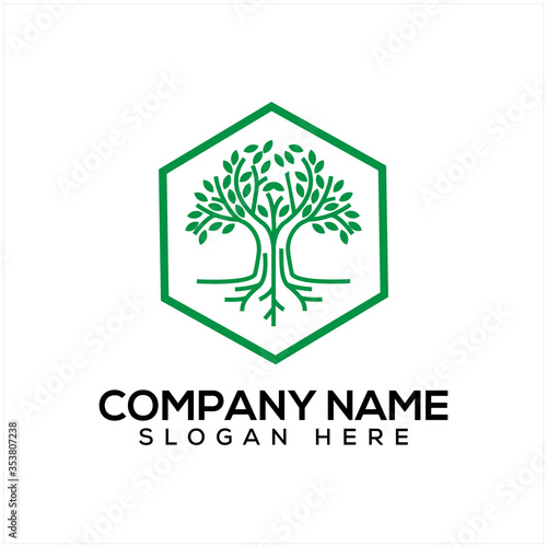 Vector logo design of trees, wood roots, simple and elegant abstract leaves