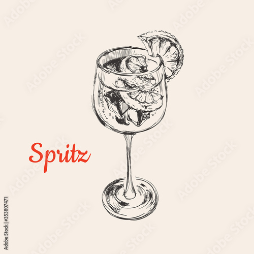 Spritz Hand Drawn Summer Cocktail Drink Vector Illustration