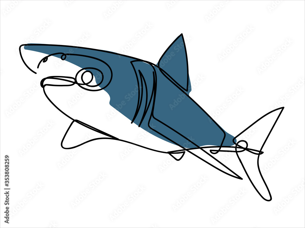 Fototapeta premium Sea fish in linear style. Shark. Stylized illustration of sea creatures.