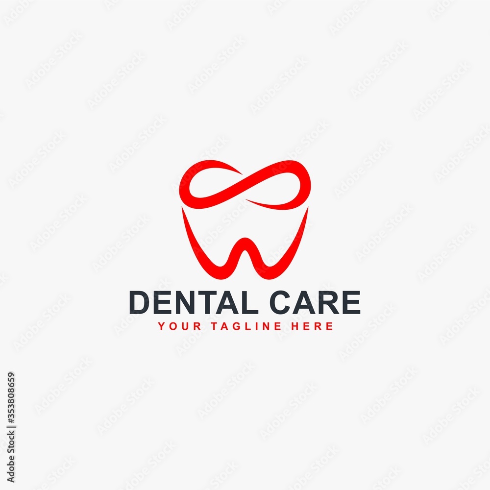 Dental clinic logo design. Dental care sign symbol. Tooth and infinity vector icons.