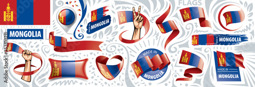 Vector set of the national flag of Mongolia in various creative designs