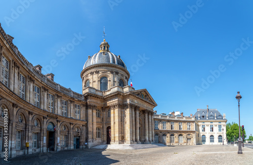 Paris, France: Institut de France facade. It is a French learned society, grouping five academies, including the Academie francaise.