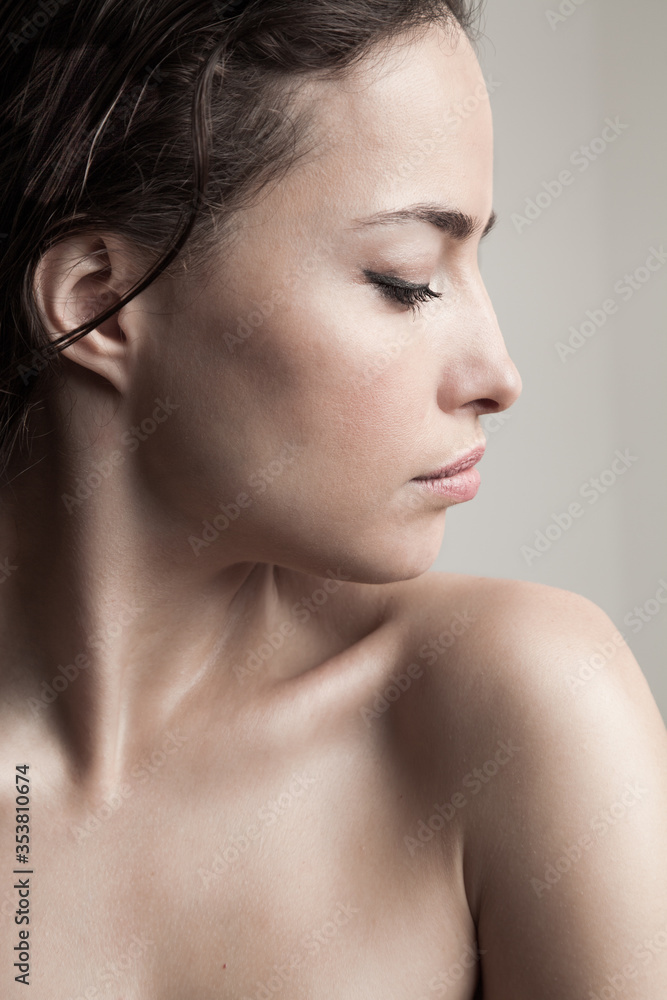 Fototapeta premium natural beauty concept young woman profile face closeup studio shot