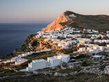 White houses on Mediterranean Folegandros island in Cyclades archipelago in Greece in the evening