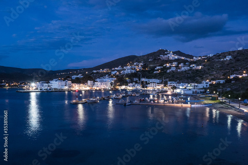 Evening view on old port on Ios island in Cyclades archipelago in Greece in Mediterranean