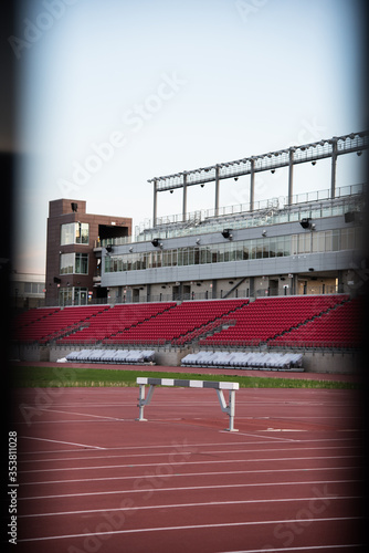 hurdle at empty stadium running track
