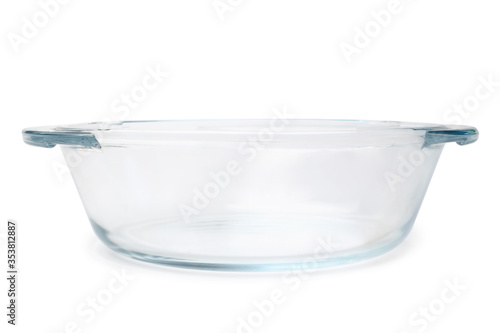 Empty glass casserole pan