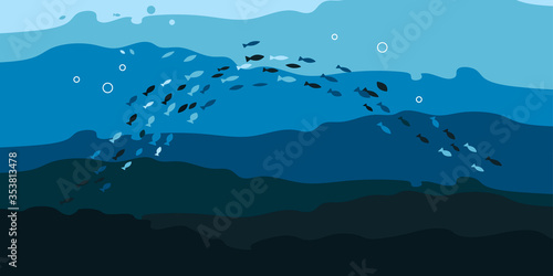 relief of the ocean. Underwater background with fishes
