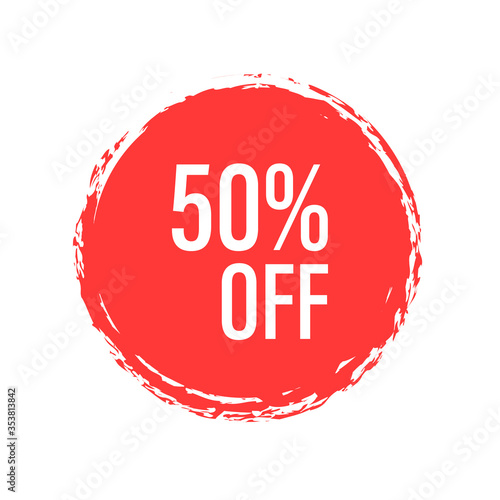Discount for banner design 50 percent. Sale tag brush icon. Vector flat