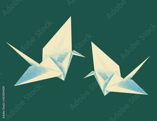 
Origami crane vector stock illustration with texture. Paper figure bird crane. Attribute of Asian culture. Hobby. Origami bird retro paper design element. Stylized vector image. photo