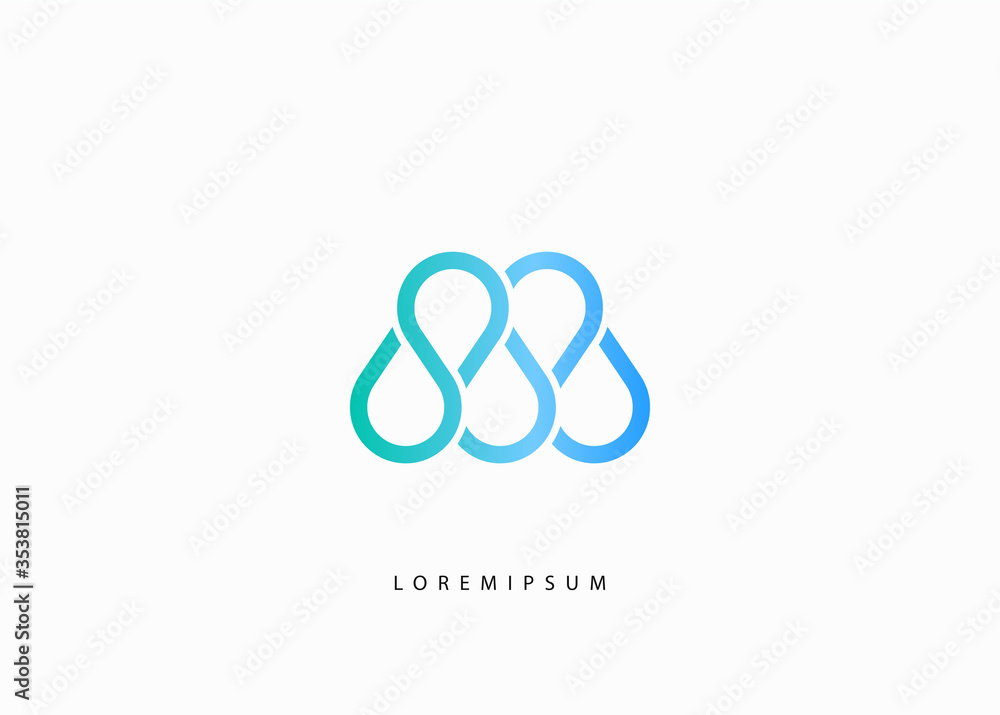 Drop Water Logo - Water Loop Vector. Linear Gradient Logo Illustration - Letter M logo Drop Water Logo - Water Loop Vector. Linear Gradient Logo Illustration - Letter M logo