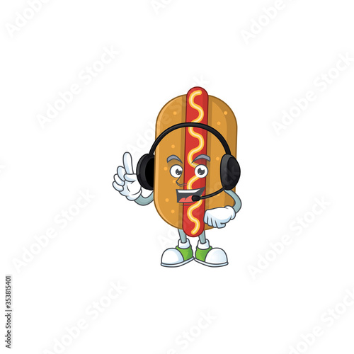 Hotdog cartoon character style speaking with friends on headphone
