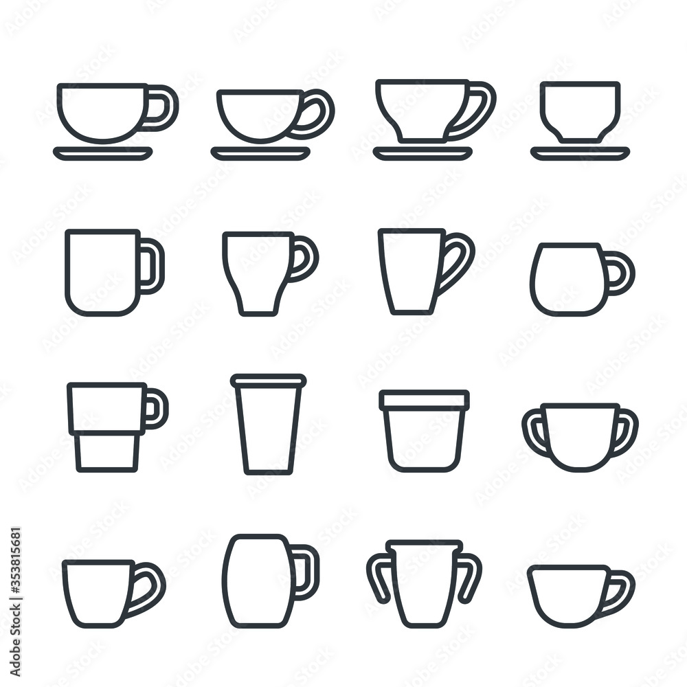 cup line icon set/Flat icon set design, Out line vector icon set for design. cup line icon set/Flat icon set design, Out line vector icon set for design.