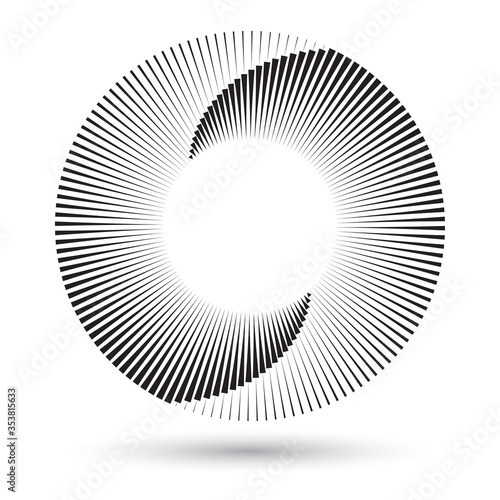 monochrome circle form with halftone lines and transitions