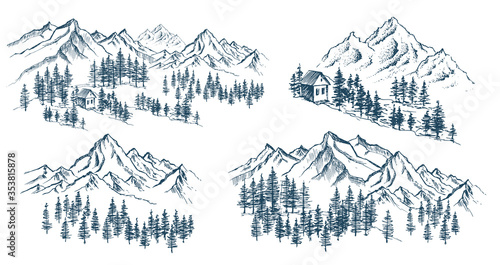 Mountain landscape, hand drawn illustration