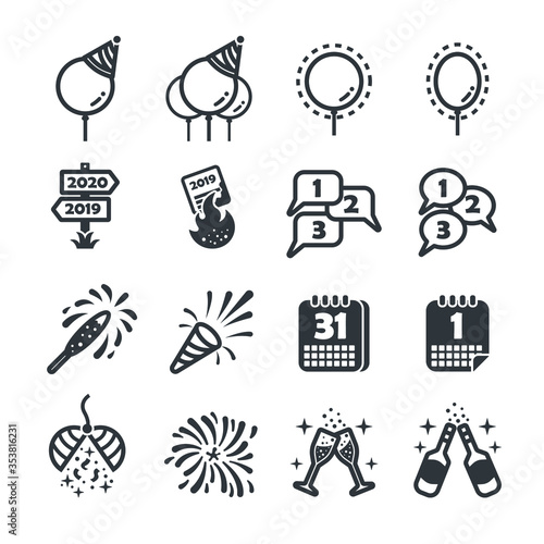 happy new year icon set/Flat icon set design, Out line vector icon set for design.