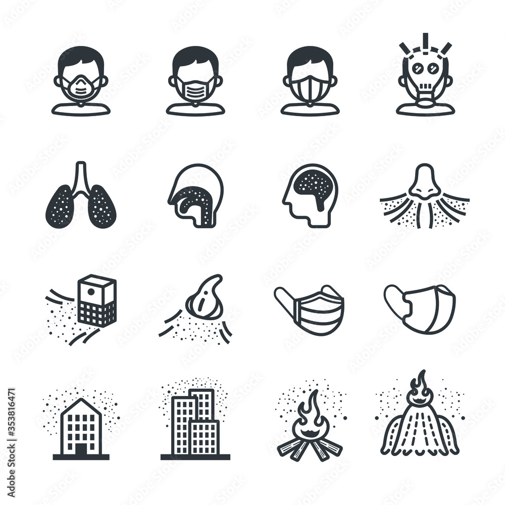 dust,pollution icon set/Flat icon set design, Out line vector icon set for design.