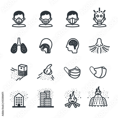 dust pollution icon set Flat icon set design  Out line vector icon set for design.